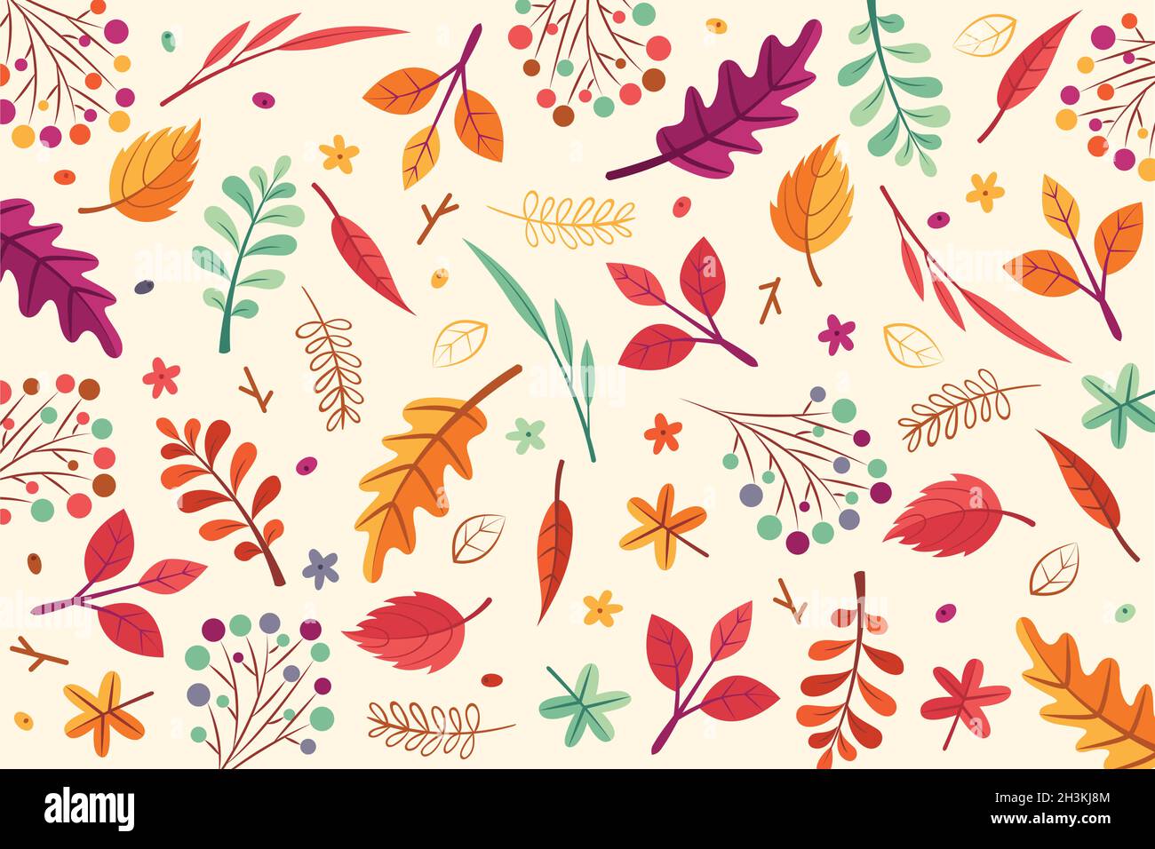 hand drawn autumn leaves background vector design illustration Stock ...