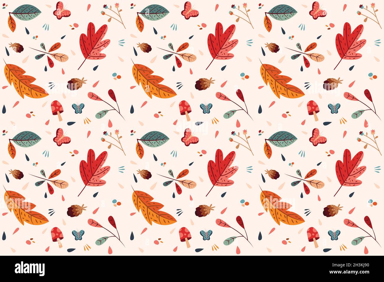 hand drawn autumn leaves background vector design illustration Stock ...