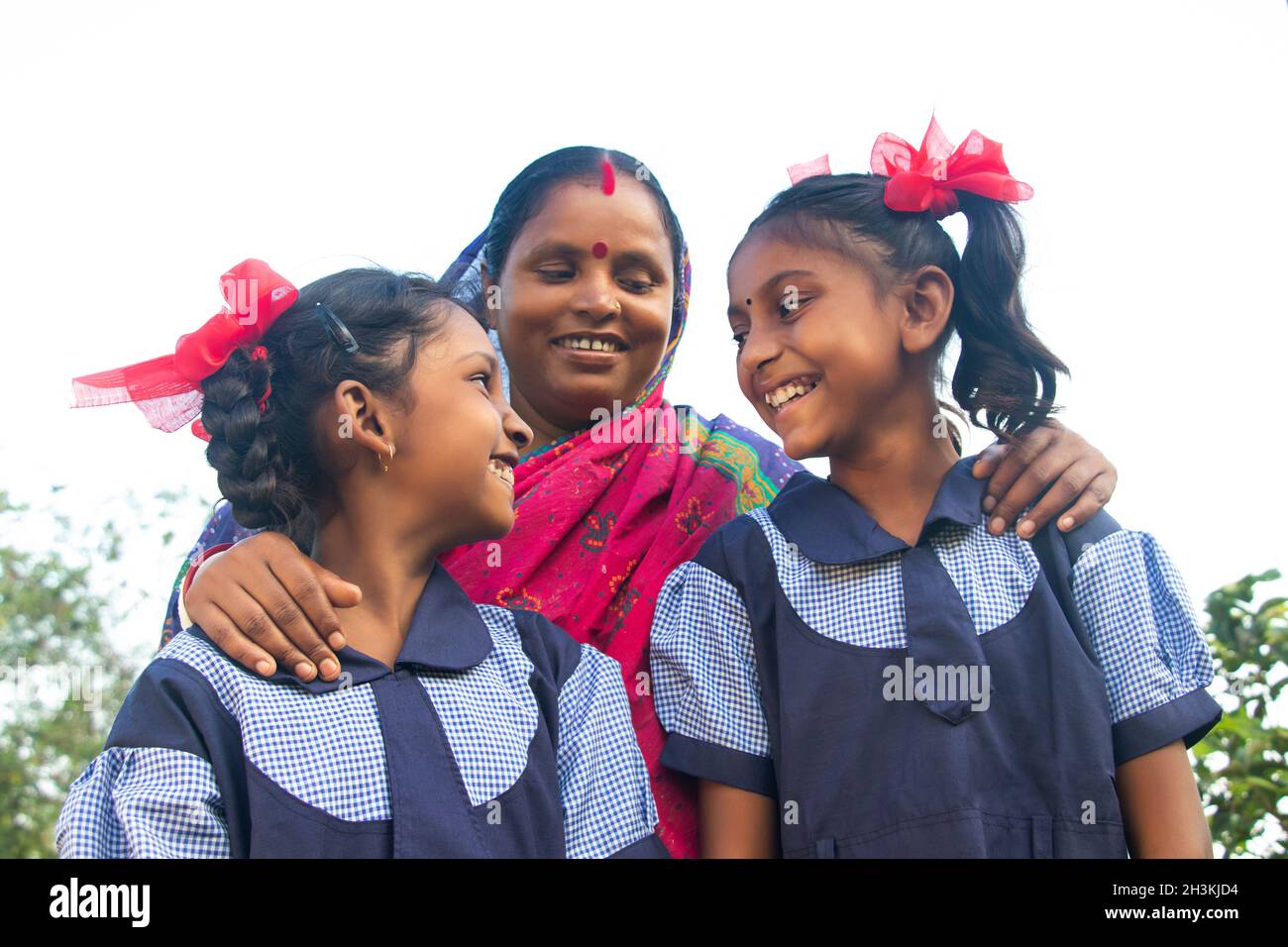 Indian schoolgirls in school uniform in outdoor Stock Photo - Alamy