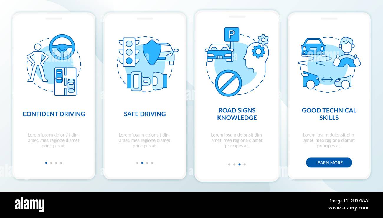Driving course results blue onboarding mobile app page screen Stock Vector
