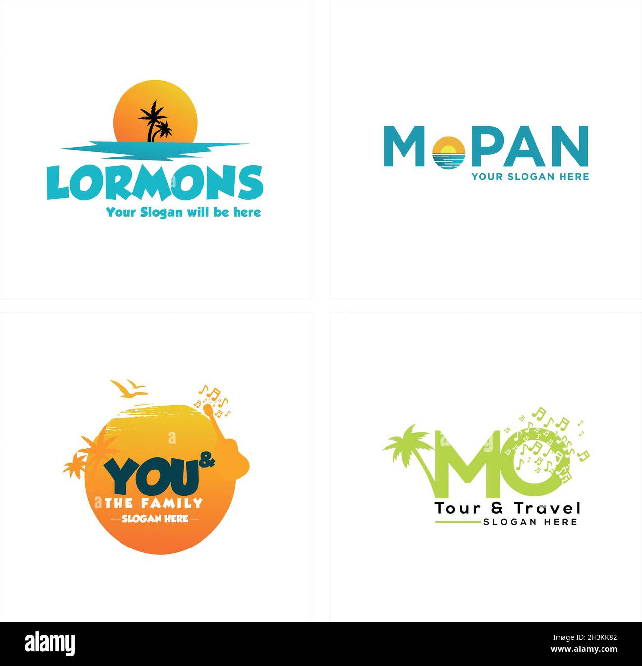 Modern travel beach recreation music event guitar logo design Stock Vector