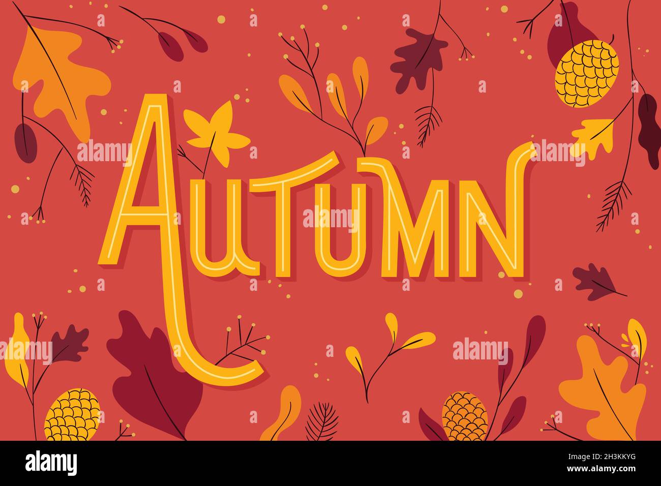 hand drawn autumn background with leaves vector design illustration ...