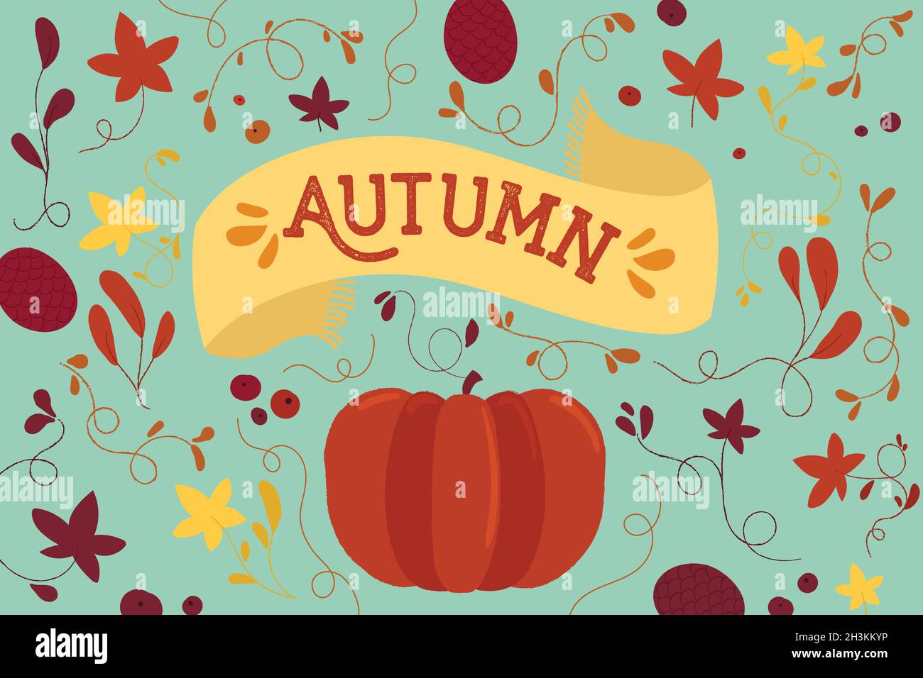 hand drawn autumn background with leaves vector design illustration ...