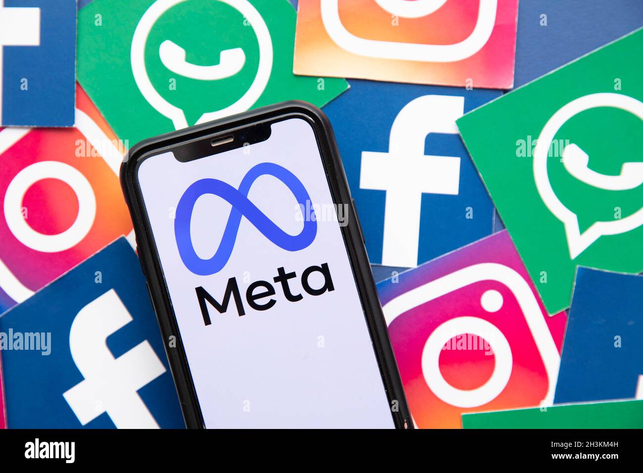 LONDON, UK - October 2021: Facebook social media company changes its corporate name to Meta Stock Photo