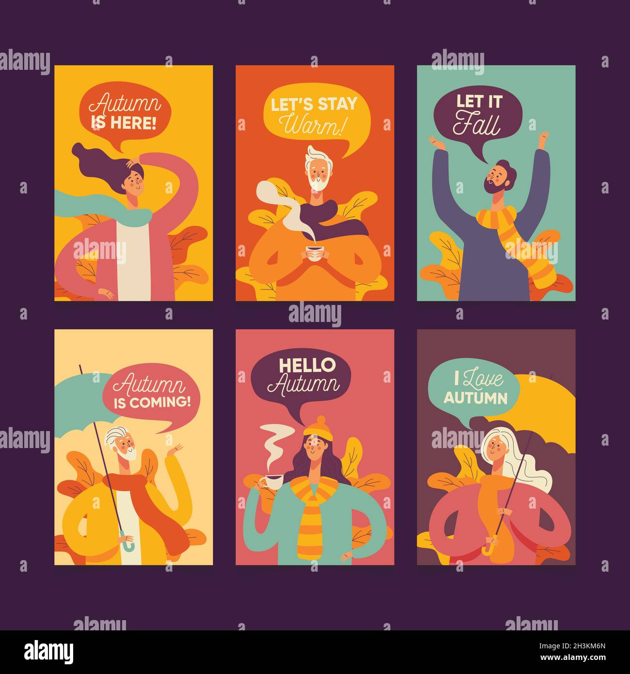 pack autumn people cards vector design illustration Stock Vector Image ...
