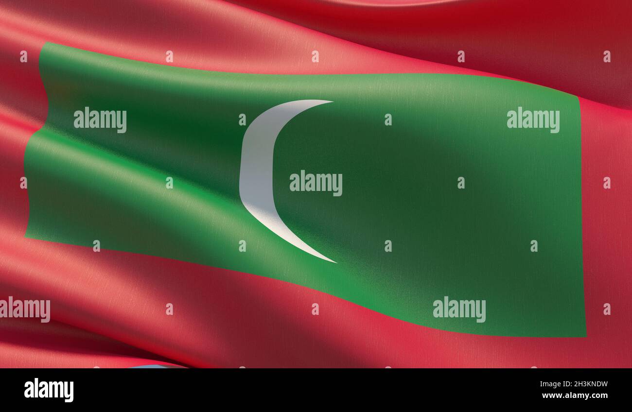 High resolution close-up flag of Maldives. 3D illustration Stock Photo ...