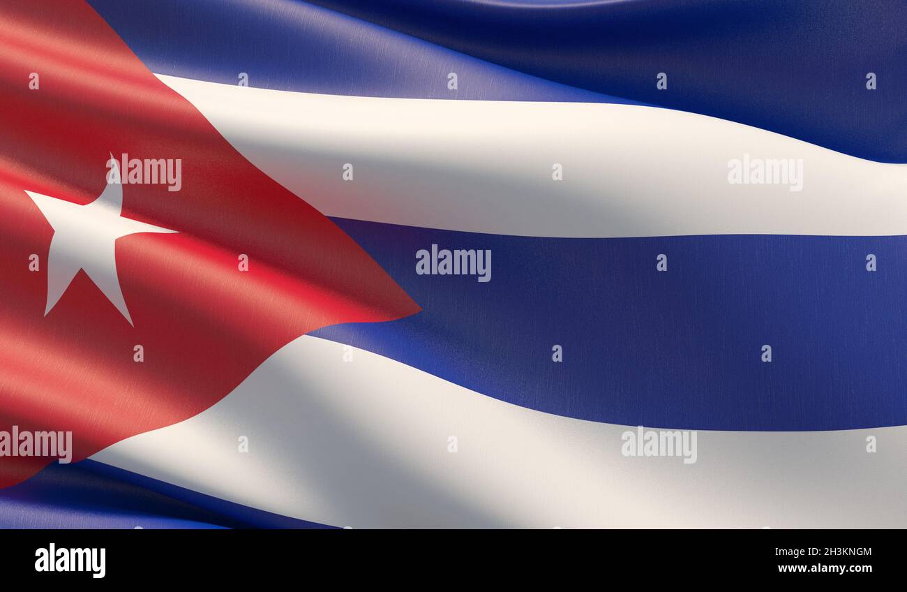 High resolution close-up flag of Cuba. 3D illustration. Stock Photo