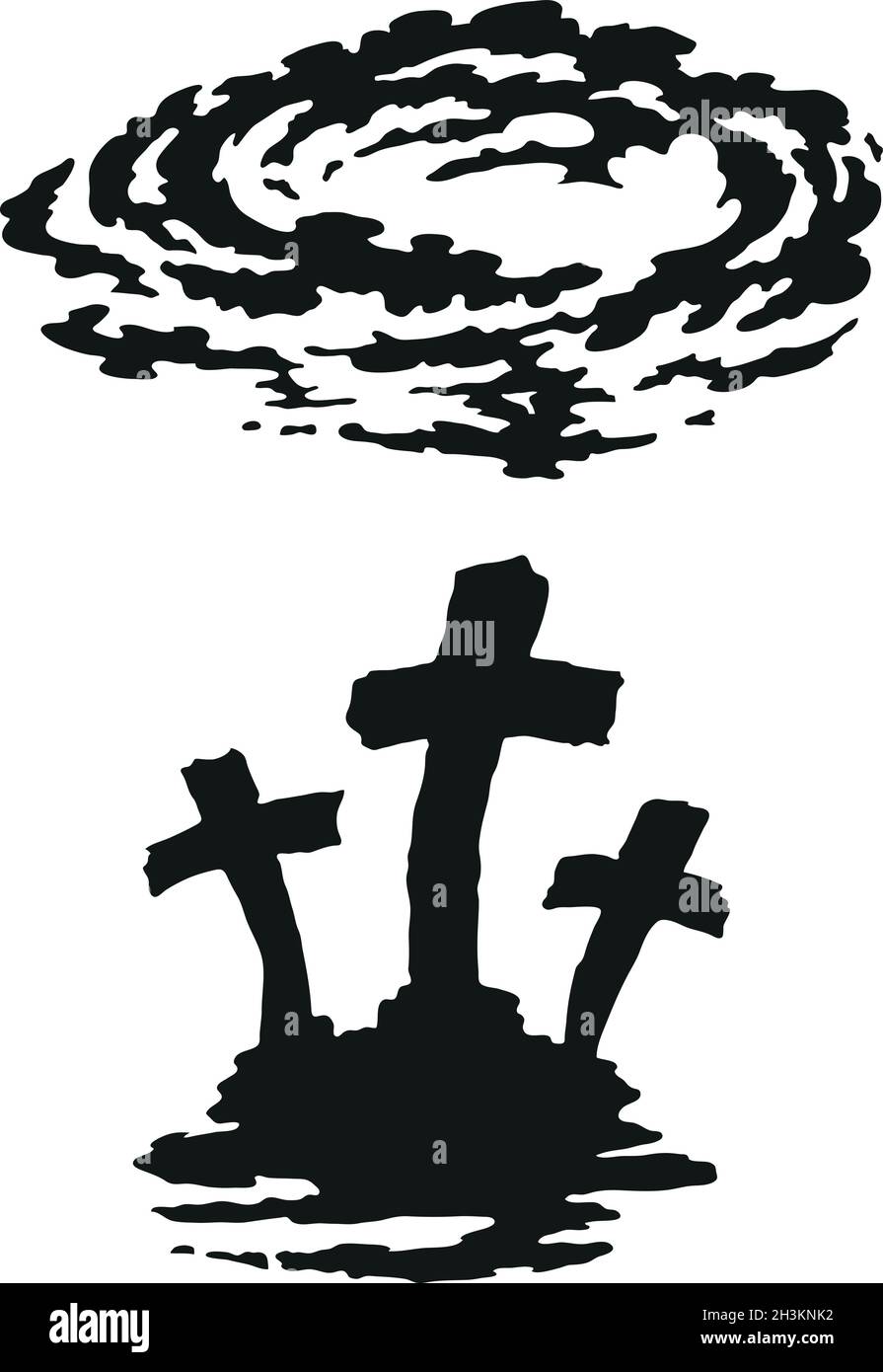 Jesus' and the three criminals' crucifixion on Golgotha Stock Vector