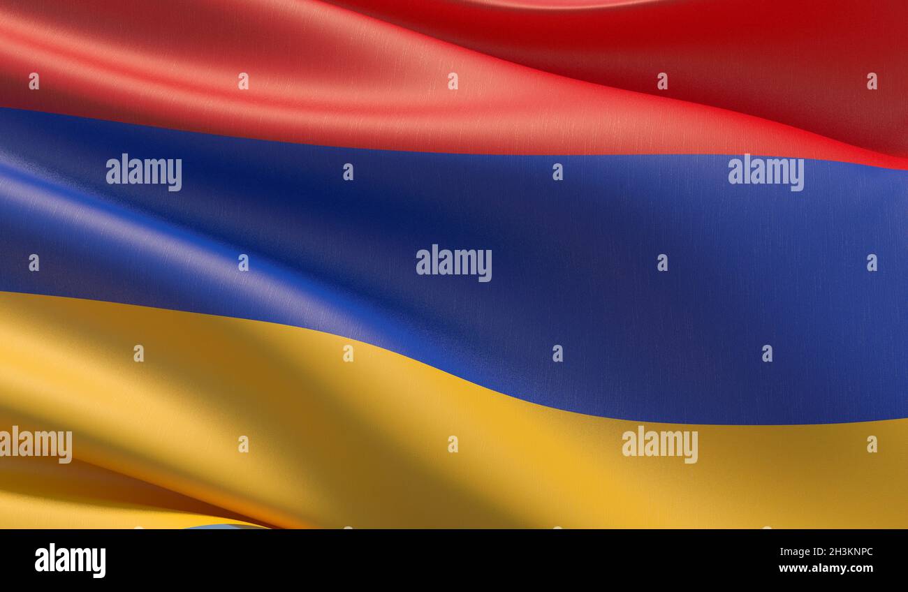 Waved highly detailed close-up flag of Armenia. 3D illustration Stock ...