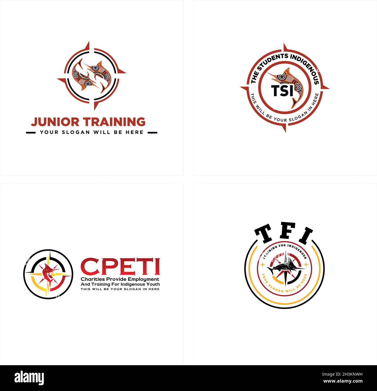 Set of marlin fish compass training logo design Stock Vector