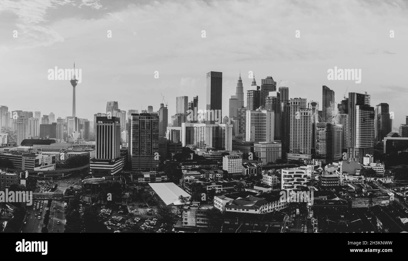 Aerial view of Kuala Lumpur city skyline during cloudy day Stock Photo