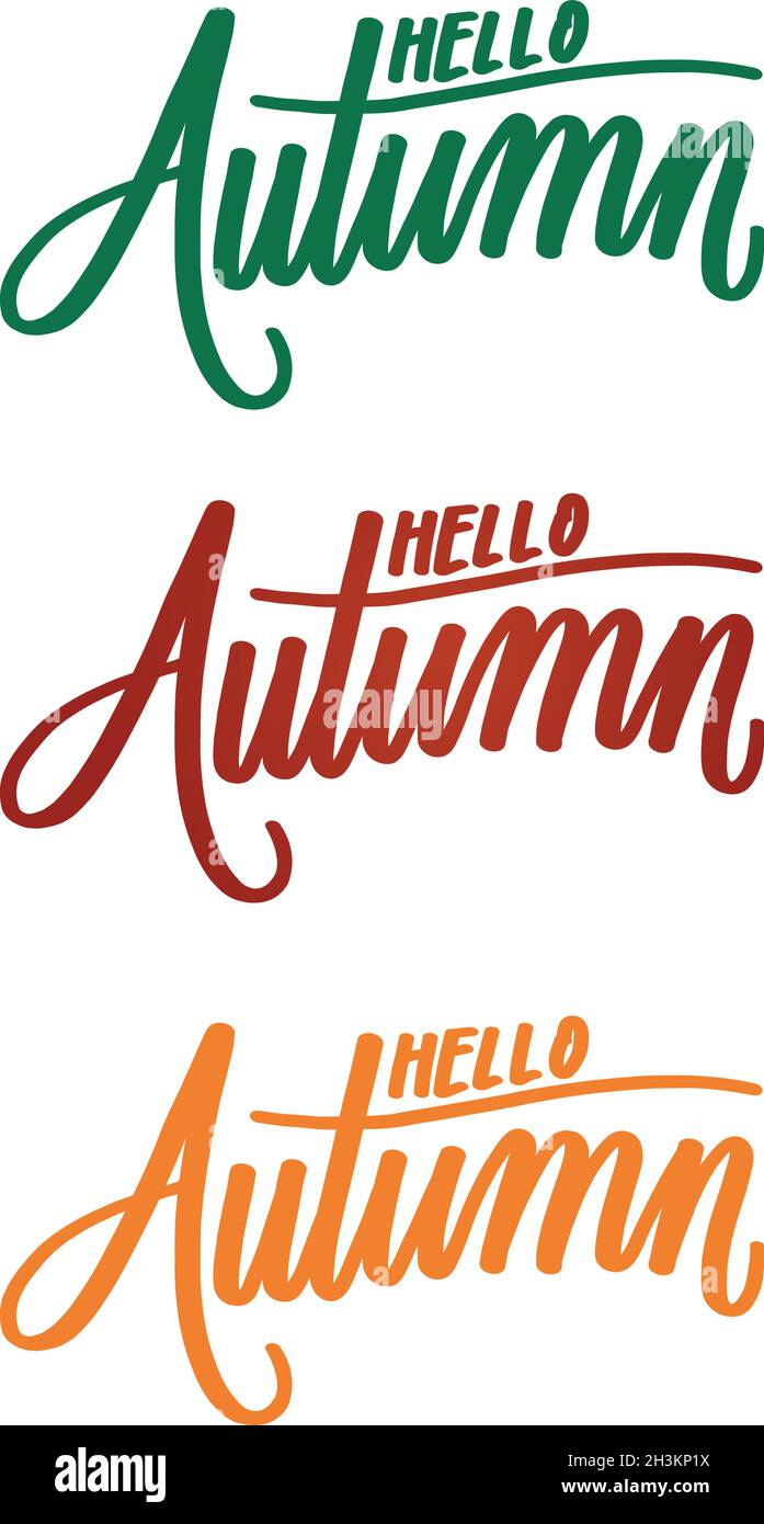 hello autumn lettering background with realistic leaves vector design ...