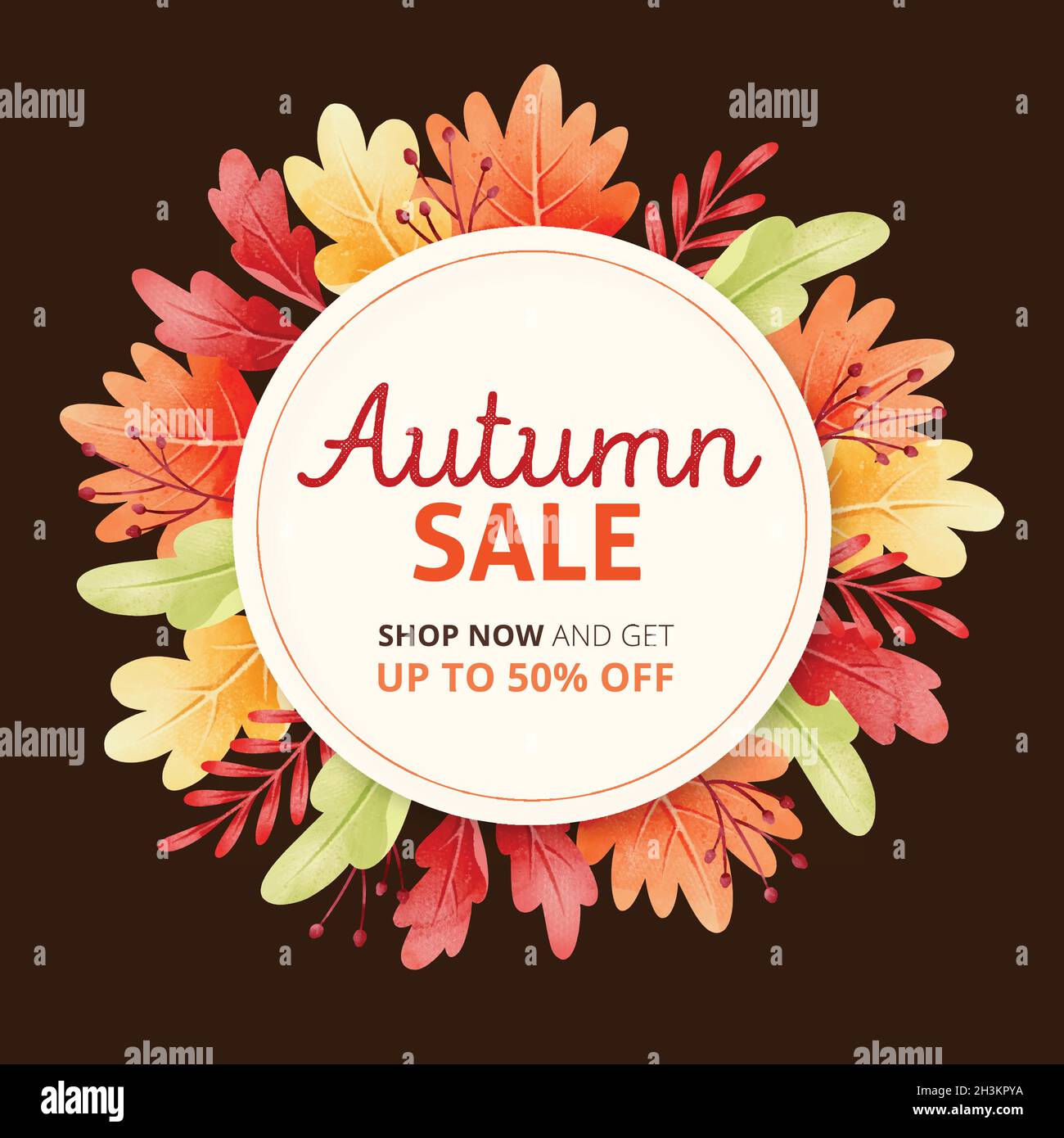 watercolour autumn sale with dried leaves vector design illustration Stock Vector