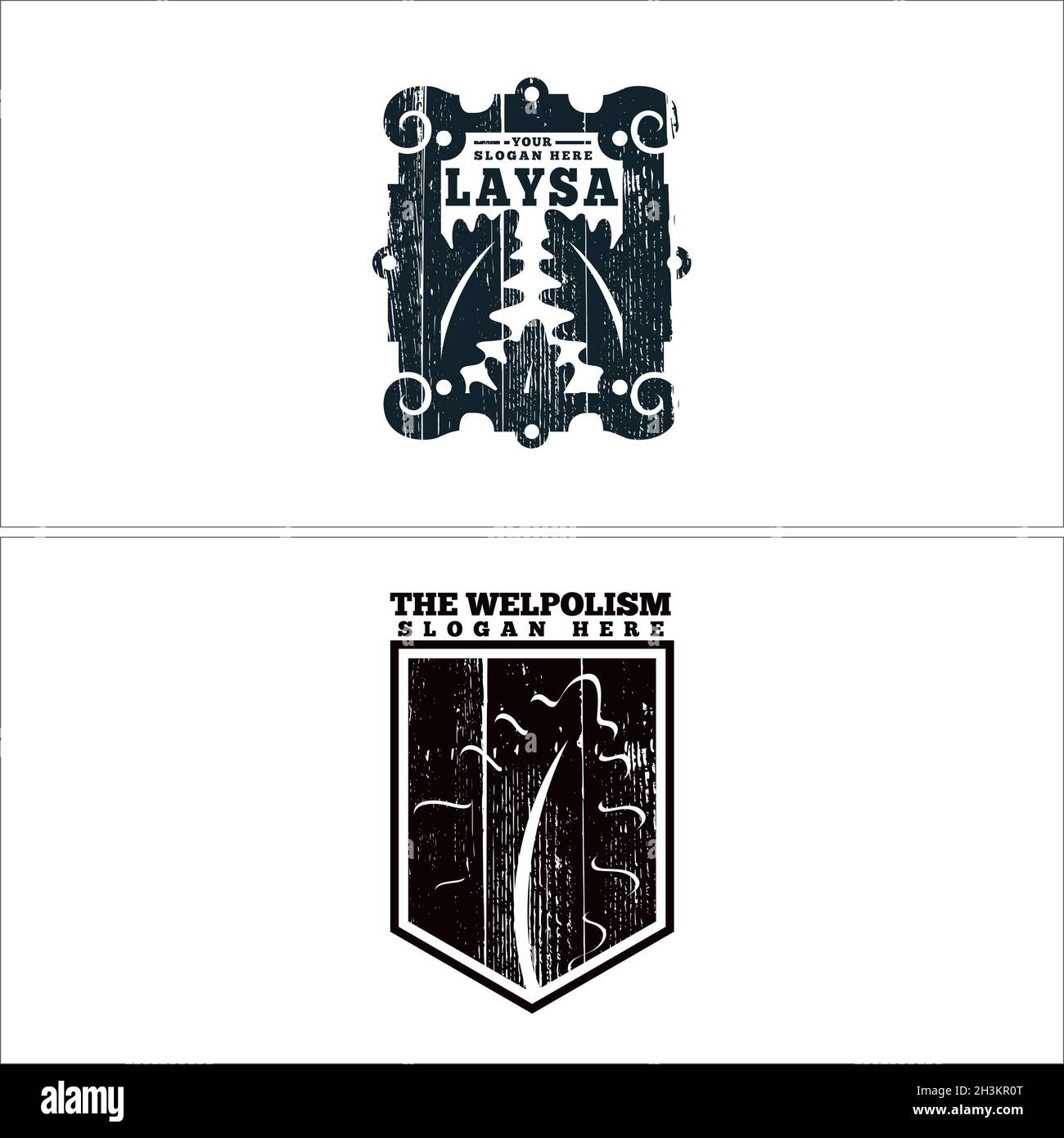 Shield badge vintage leaf logo design Stock Vector