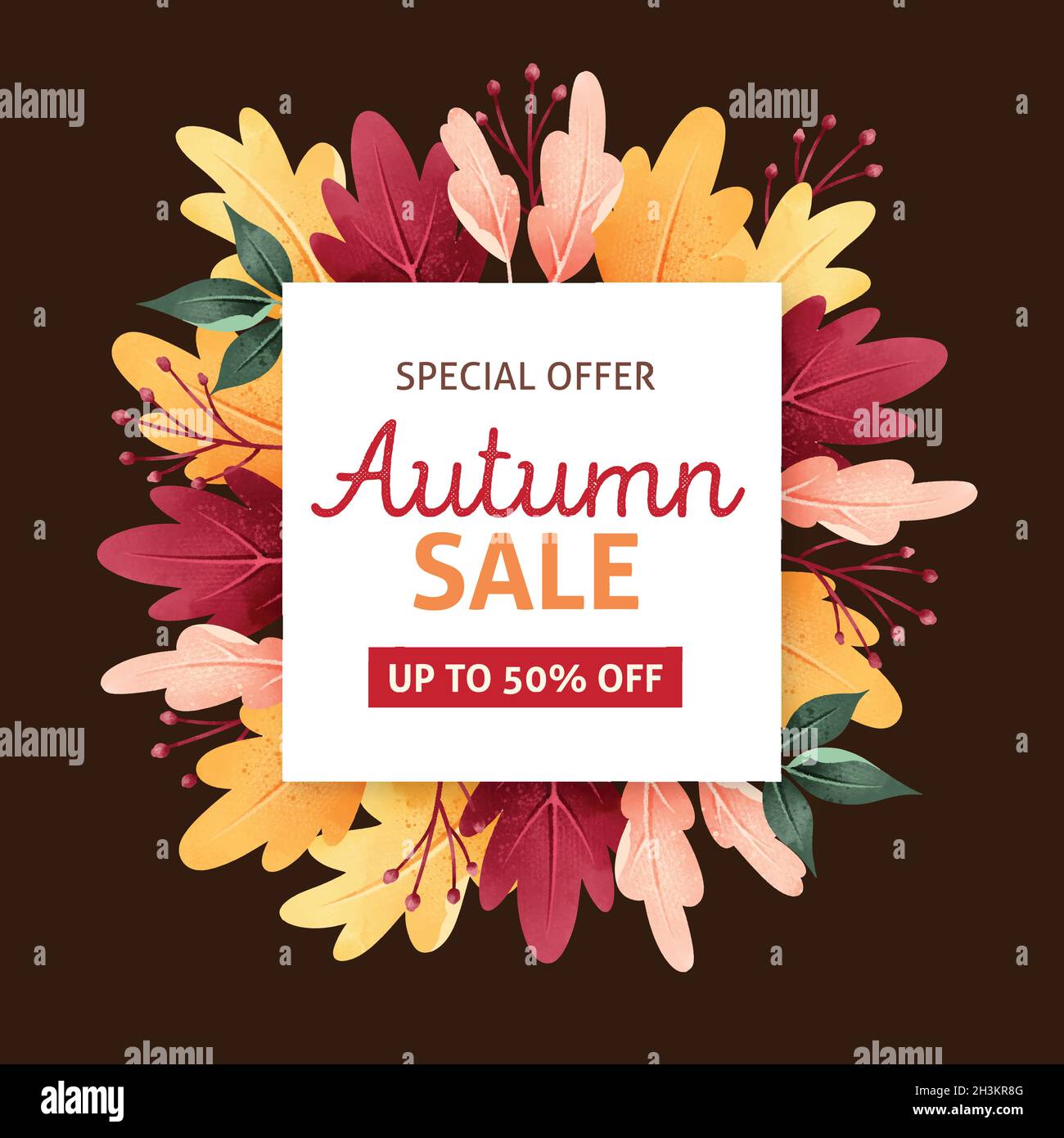 autumn sale mock up with dried foliage vector design illustration Stock Vector