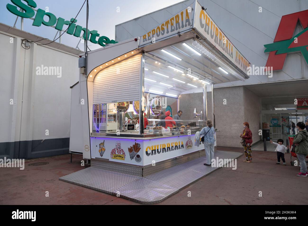 Zaragoza, Spain Oct 10, 2020 Stall selling churros, fried dough