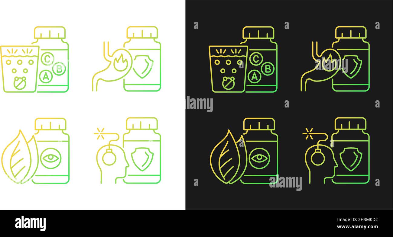 Food supplements gradient icons set for dark and light mode Stock Vector