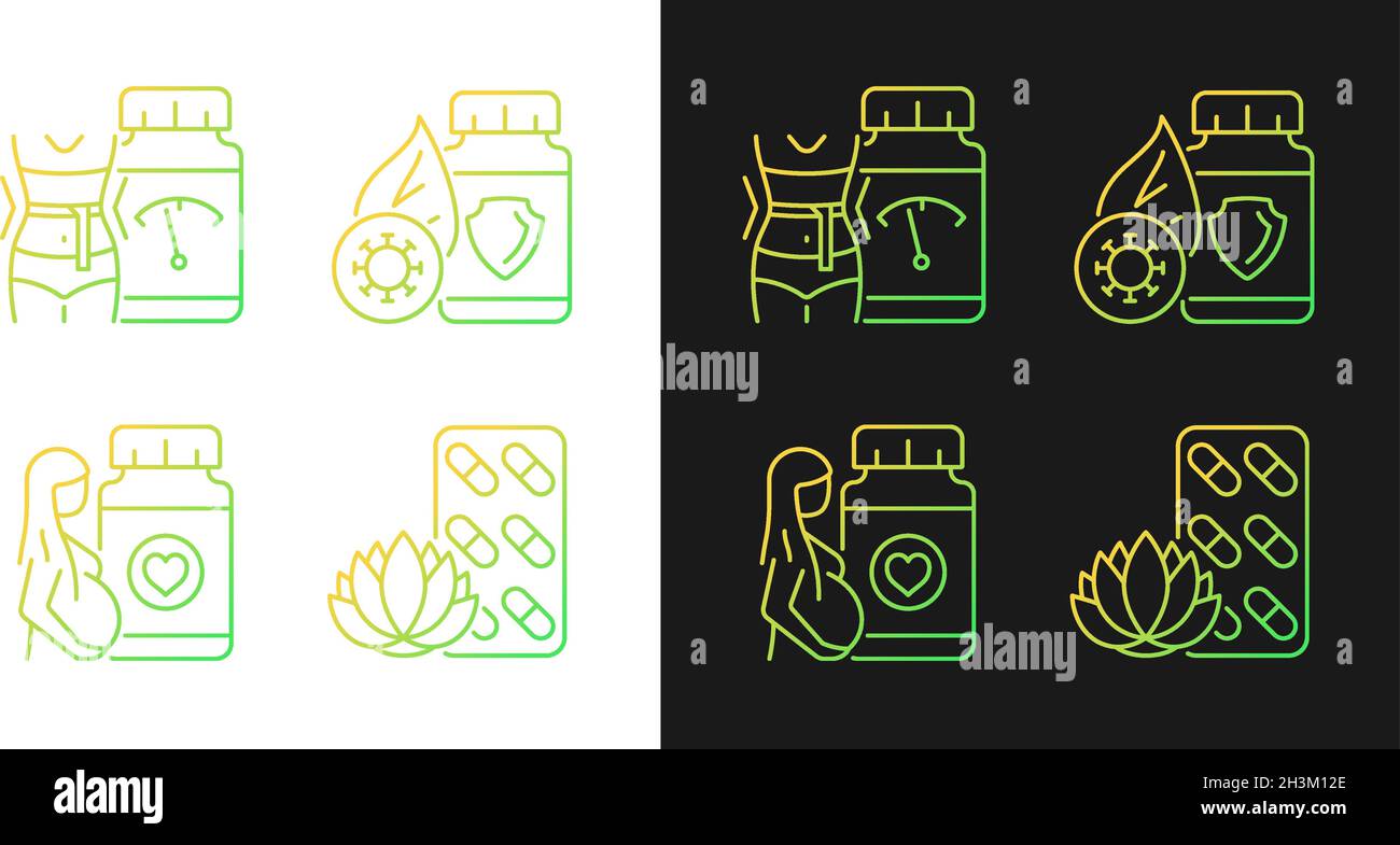 Food supplements gradient icons set for dark and light mode Stock Vector
