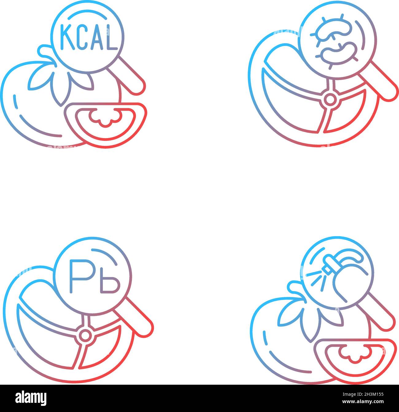 Food contaminant testing gradient linear vector icons set Stock Vector