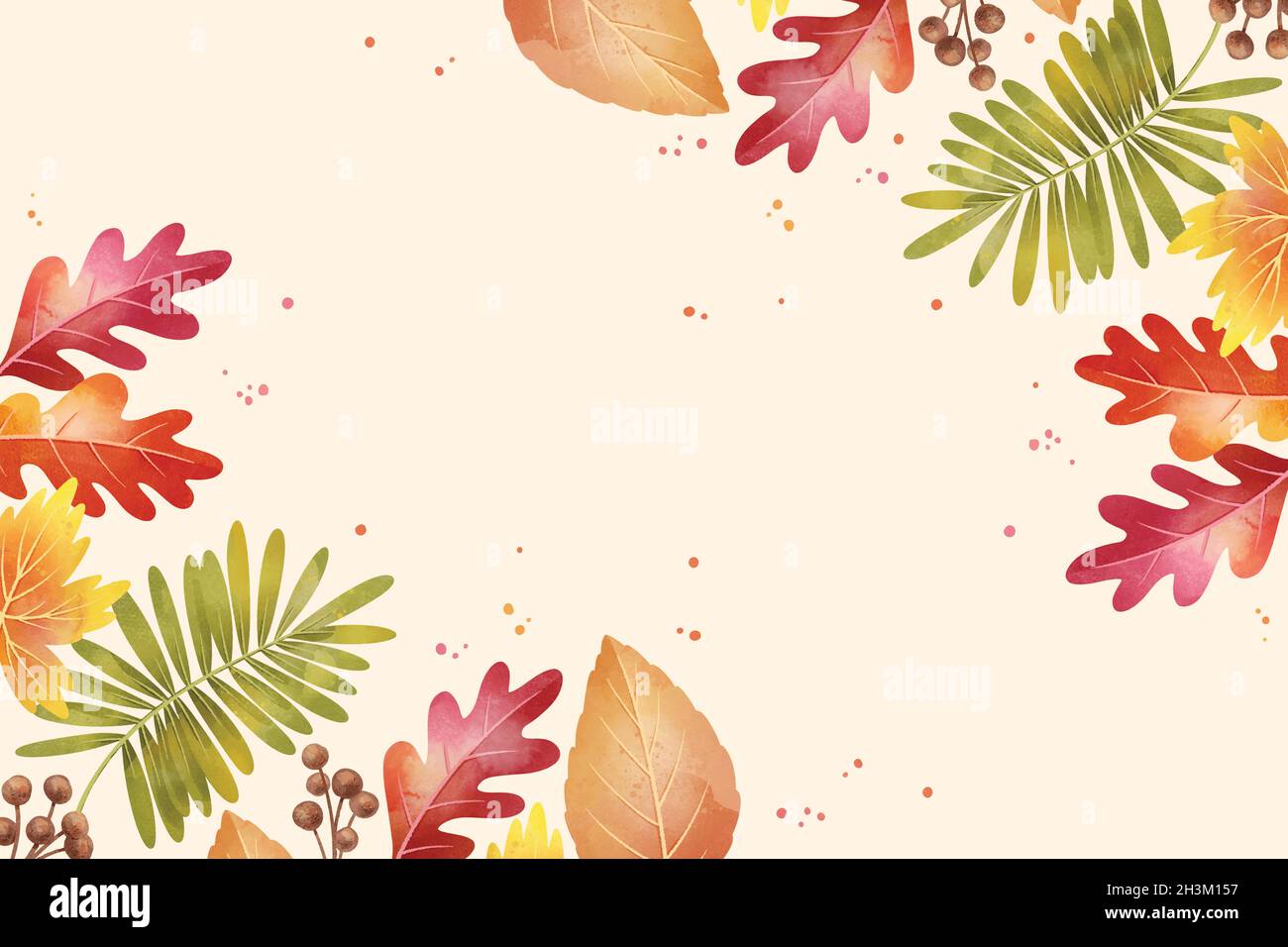 watercolor autumn with leaves background vector design illustration ...