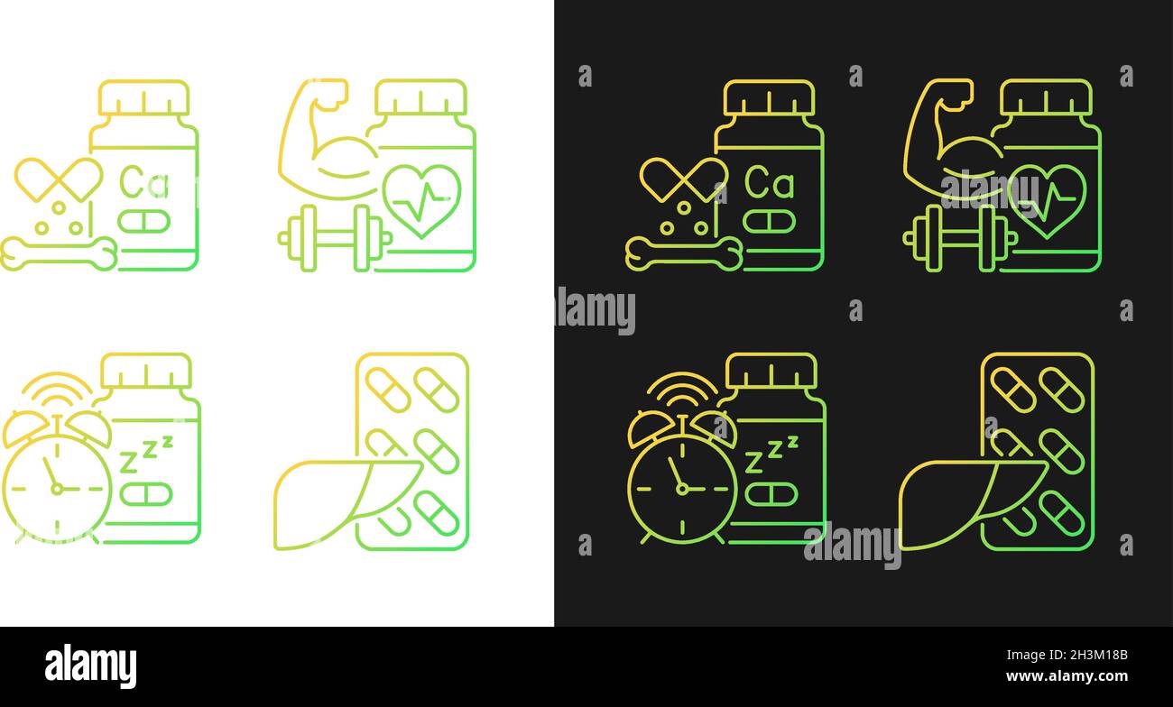 Food supplements gradient icons set for dark and light mode Stock Vector