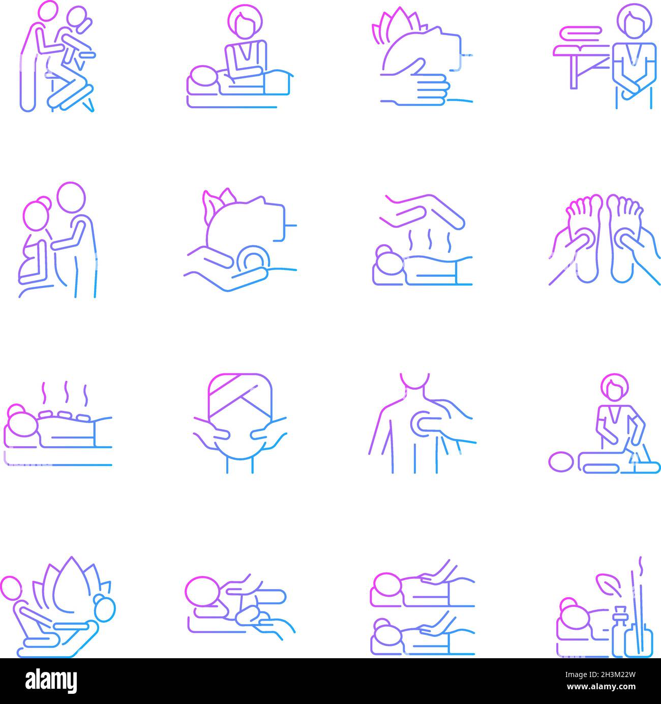 Massage types gradient linear vector icons set Stock Vector