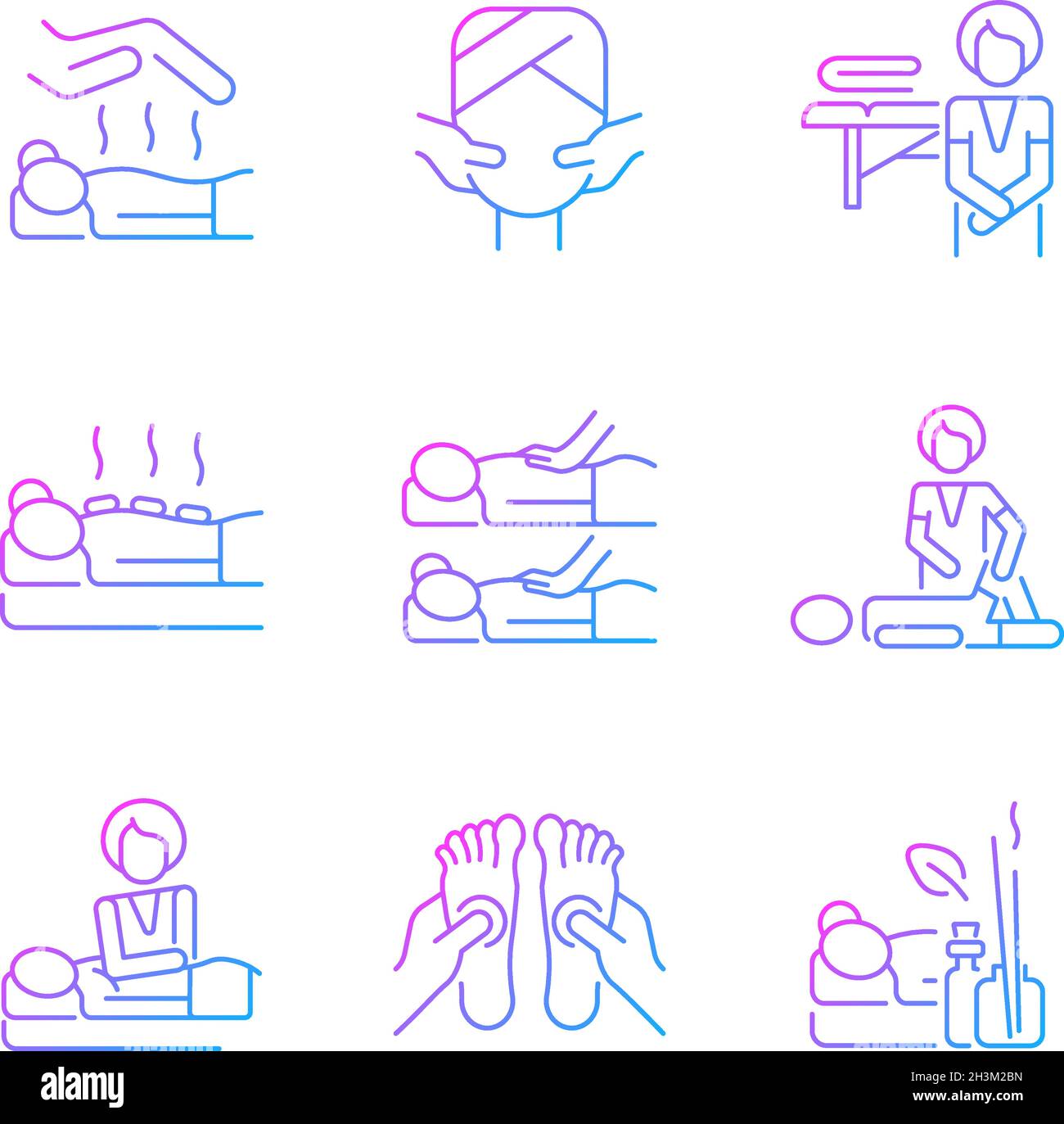 Spa treatments gradient linear vector icons set Stock Vector