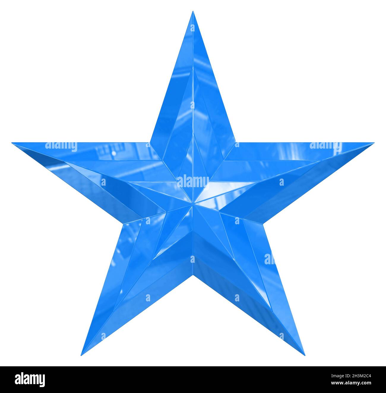 5 point star - Christmas Star - blue single isolated on white background - 3d rendering Stock Photo