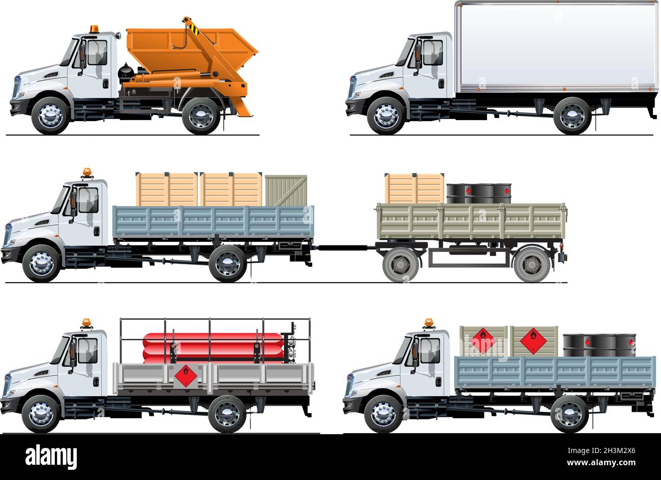 Vector spec trucks set isolated on white. Available EPS-10 separated by groups and layers with transparency effects Stock Vector