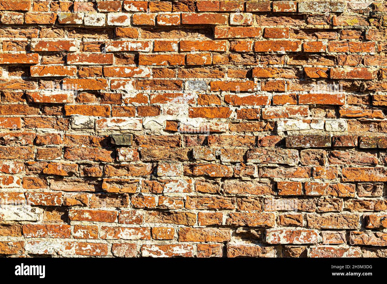 Wall texture from red old damaged bricks. Abstract background for design. Stock Photo