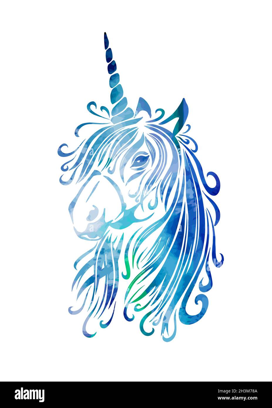 Beautiful graphic unicorn head. Vector illustration Stock Vector