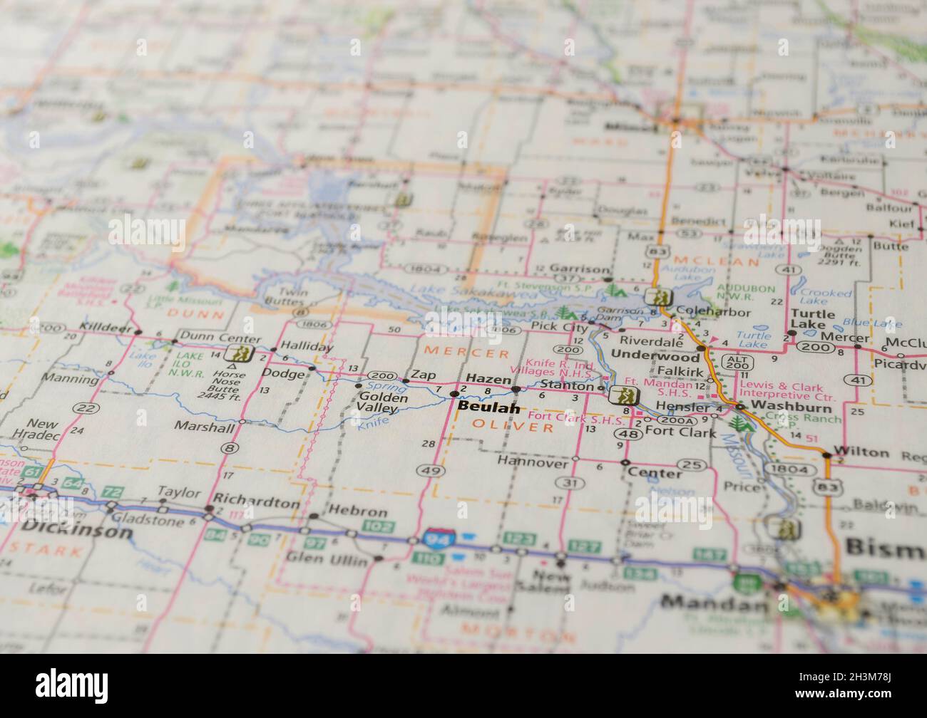 Map of the city of Beulah, ND Stock Photo