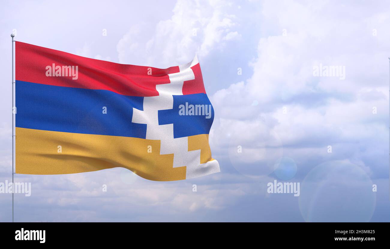 Waving flags of the world - flag of Artsakh. 3D illustration. Stock Photo