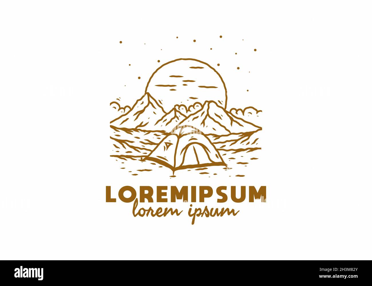 Mountain camping line art illustration drawing design Stock Vector