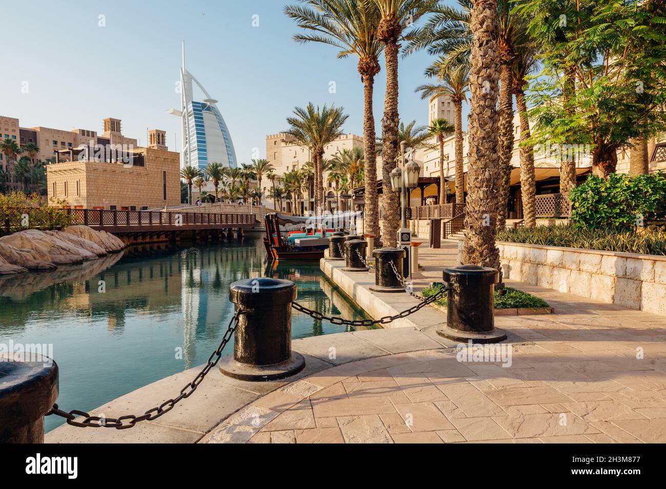 The view of the Burj Al Arab hotel from the Souk Madinat, Dubai, Uae Stock Photo