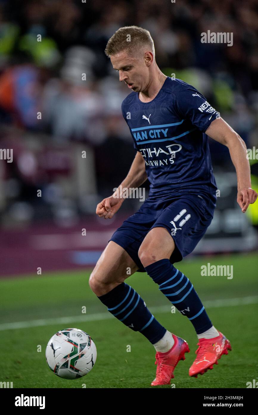 LONDON, ENGLAND - OCTOBER 27: Oleksandr Zinchenko during the Carabao Cup Round of 16 match between West Ham United and Manchester City at London Stadi Stock Photo