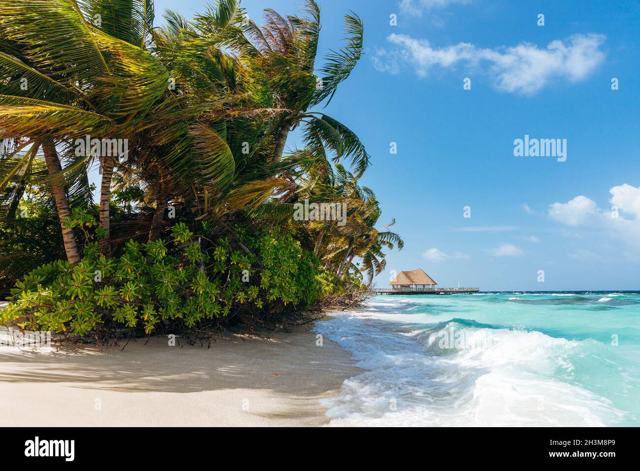 Idyllic beach scene in Maldives, North Male Atoll Stock Photo