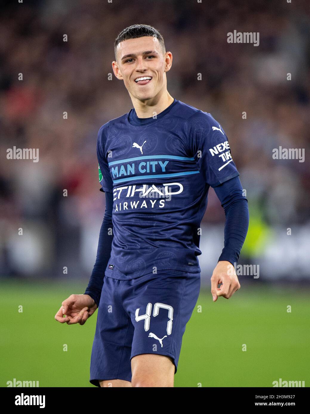 LONDON, ENGLAND - OCTOBER 27: Phil Foden during the Carabao Cup Round of 16 match between West Ham United and Manchester City at London Stadium on Oct Stock Photo