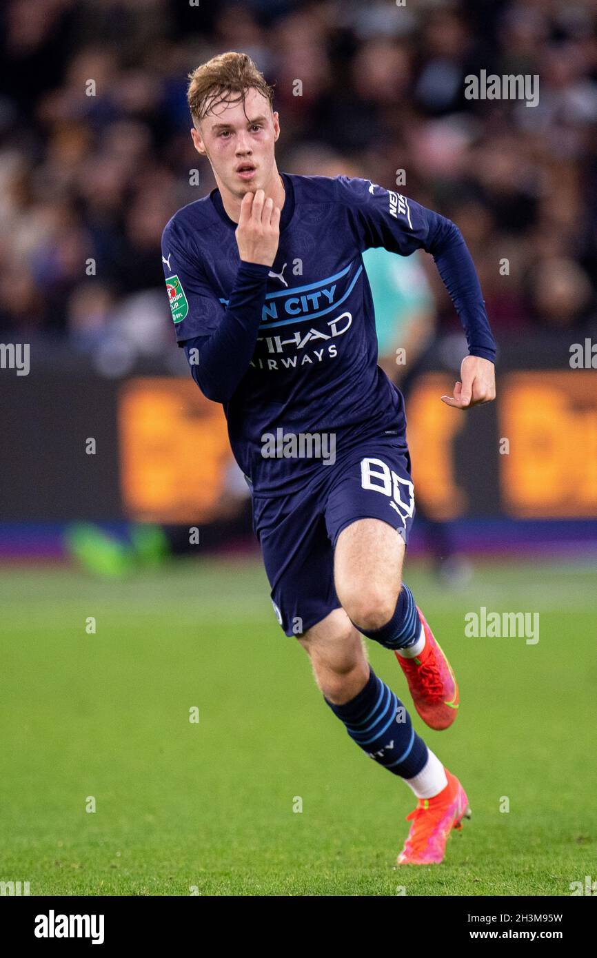 LONDON, ENGLAND - OCTOBER 27:  Cole Palmer of Manchester City during the Carabao Cup Round of 16 match between West Ham United and Manchester City at Stock Photo