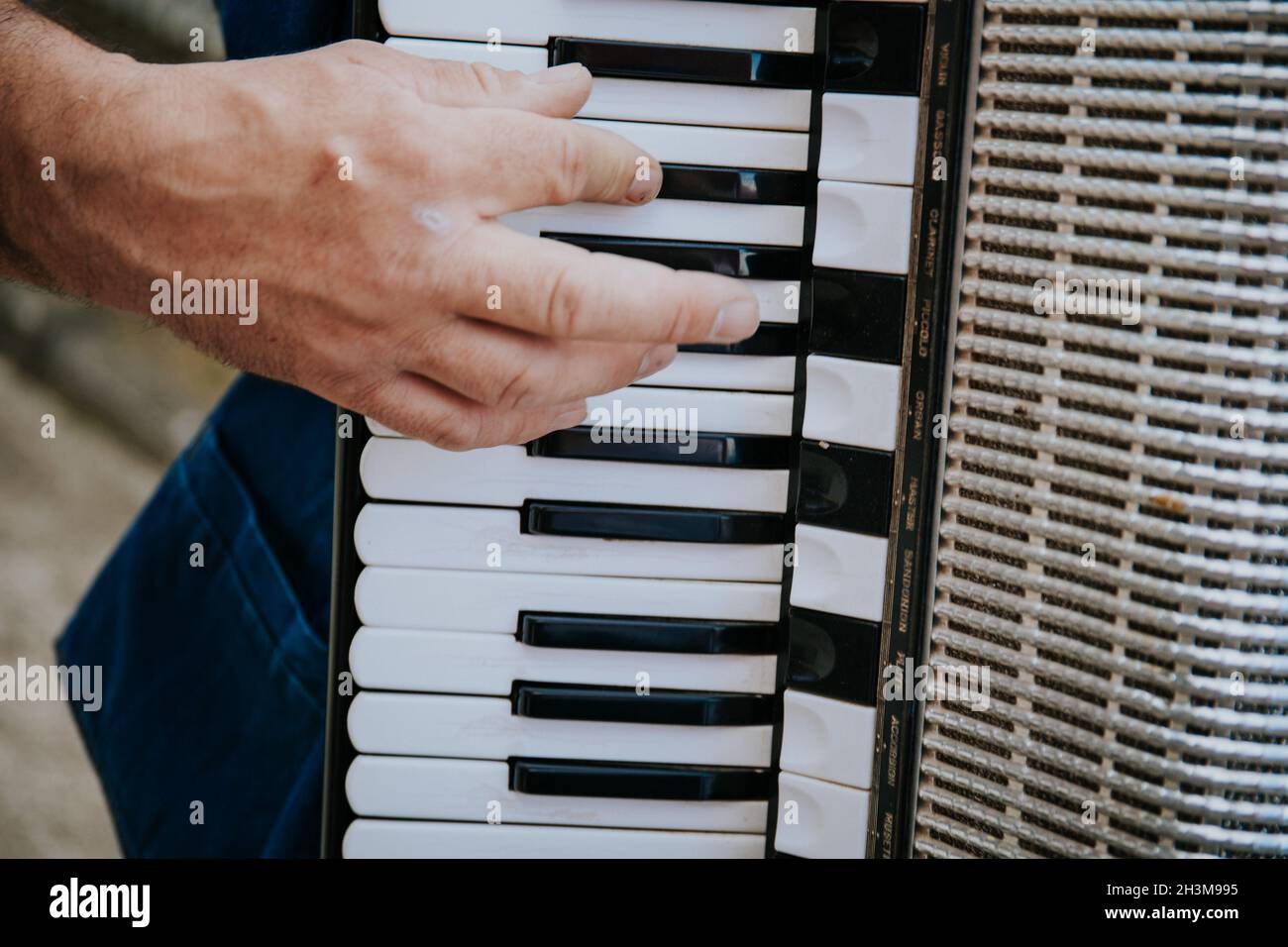 Closeup shot of a man playing accordion Stock Photo