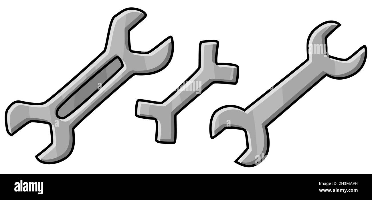Wrenches different simple basic tools cartoon color drawing, vector