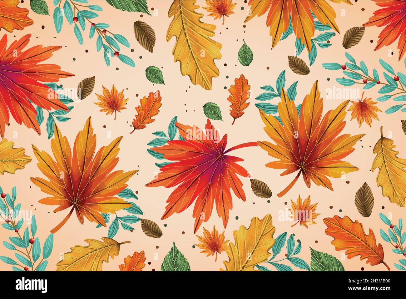 hand drawn background with autumn leaves vector design illustration ...