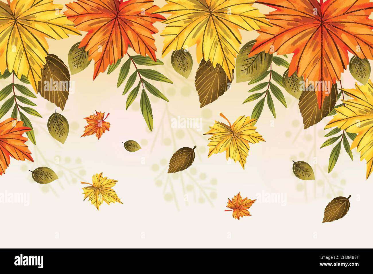 hand drawn background with autumn leaves empty space vector design ...