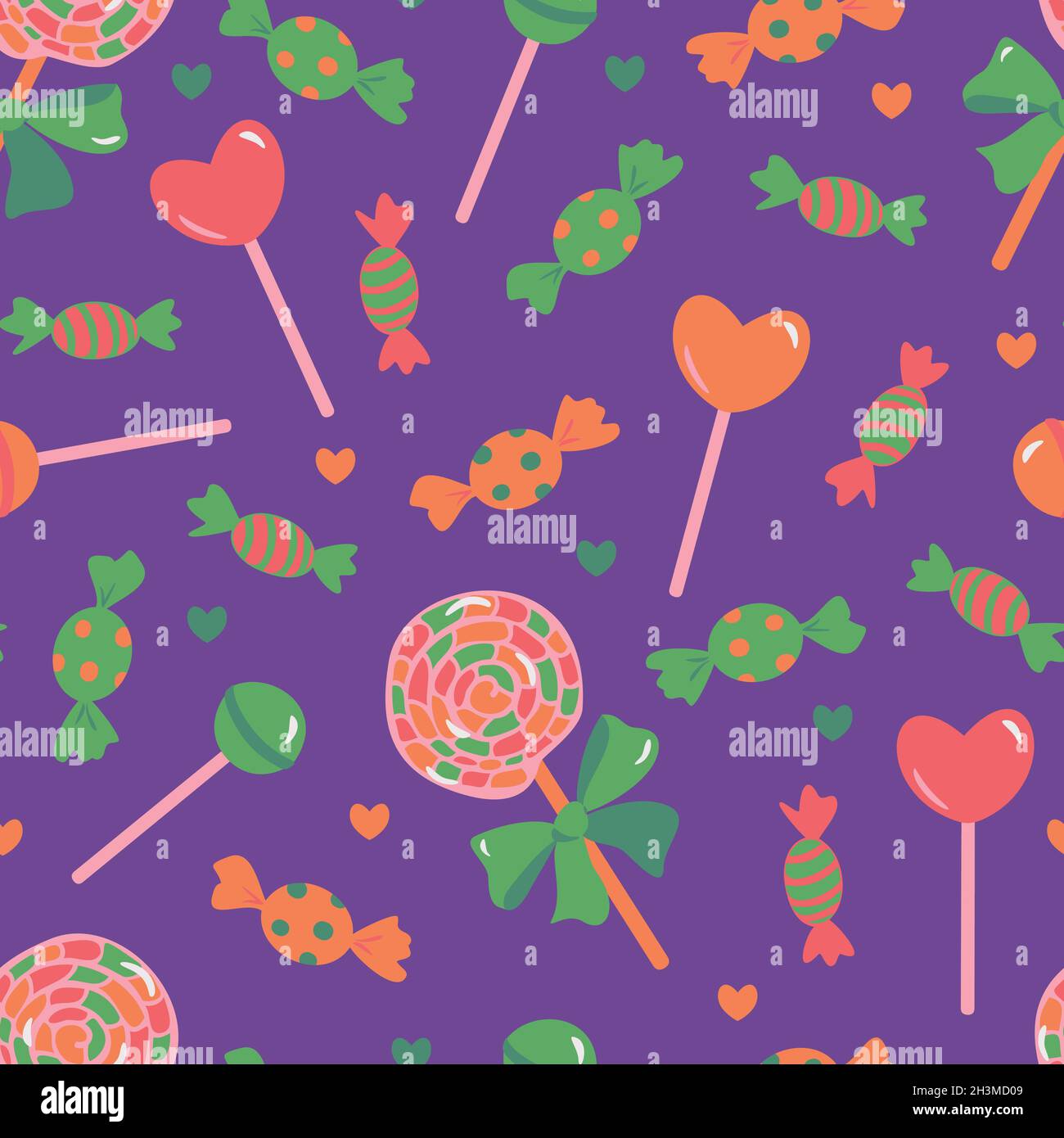 Vector seamless pattern with lollipops and candies. Design with hand ...