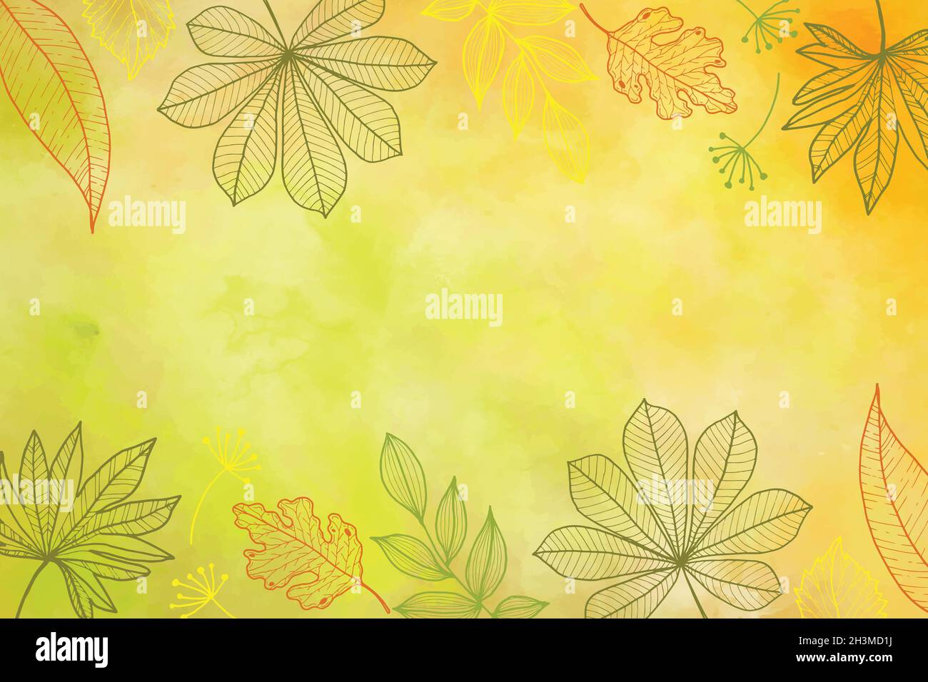 hand drawn autumn leaves background vector design illustration Stock ...