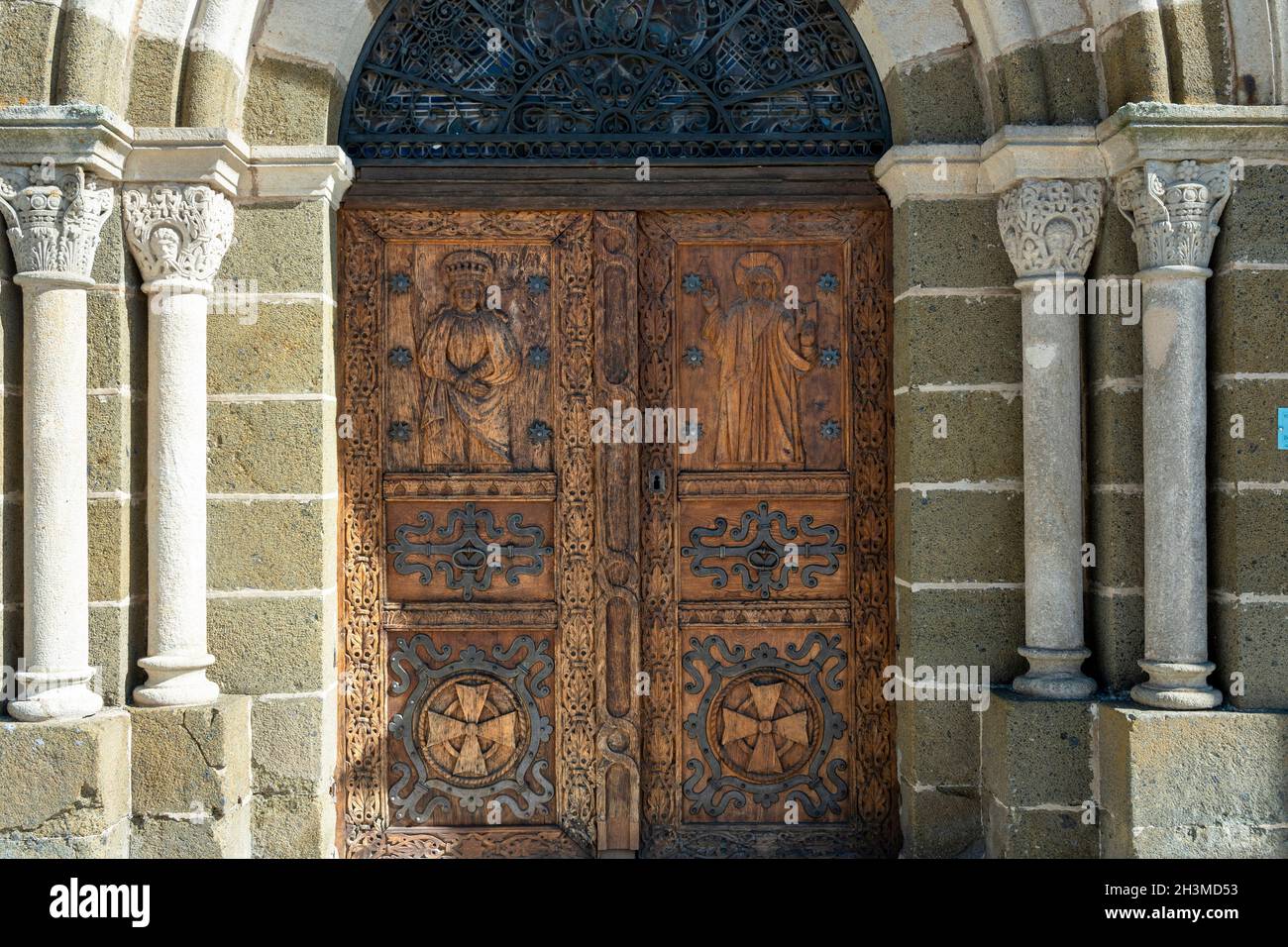 Solignac sur Loire, Roman porch church, Haute Loire department, Auvergne Rhone Alpes, France Stock Photo