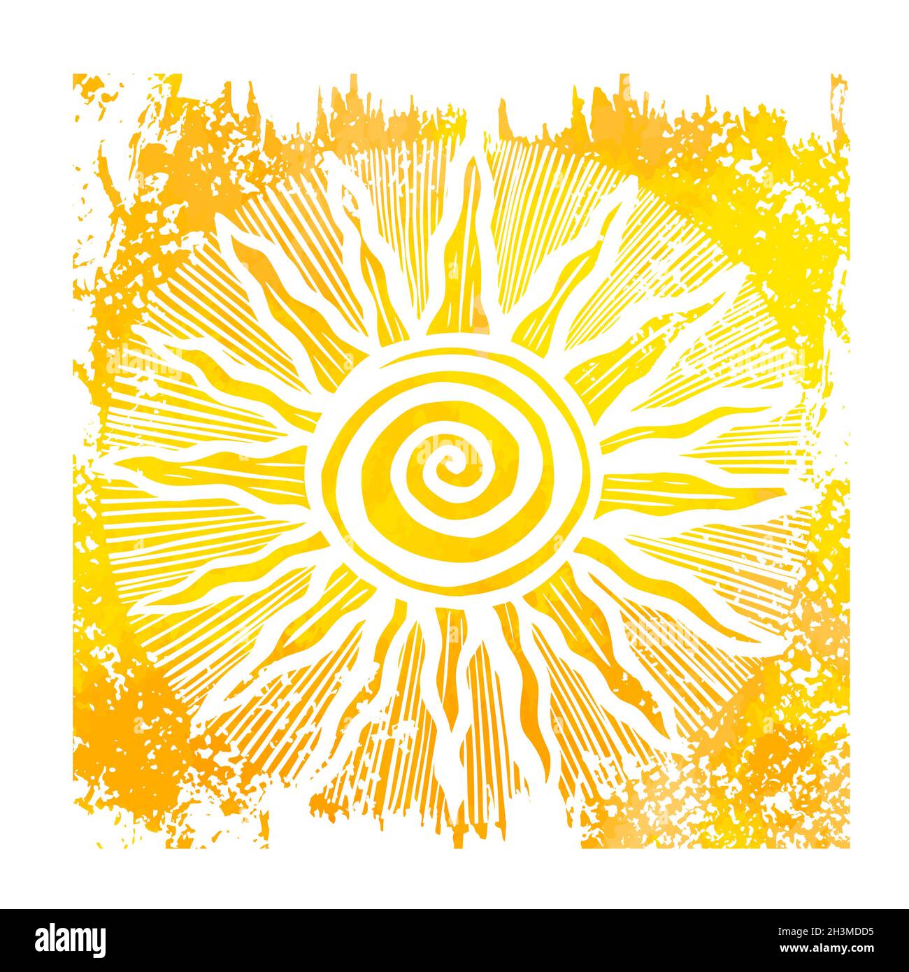 White sun on a yellow background. Hello summer. Vector illustration ...