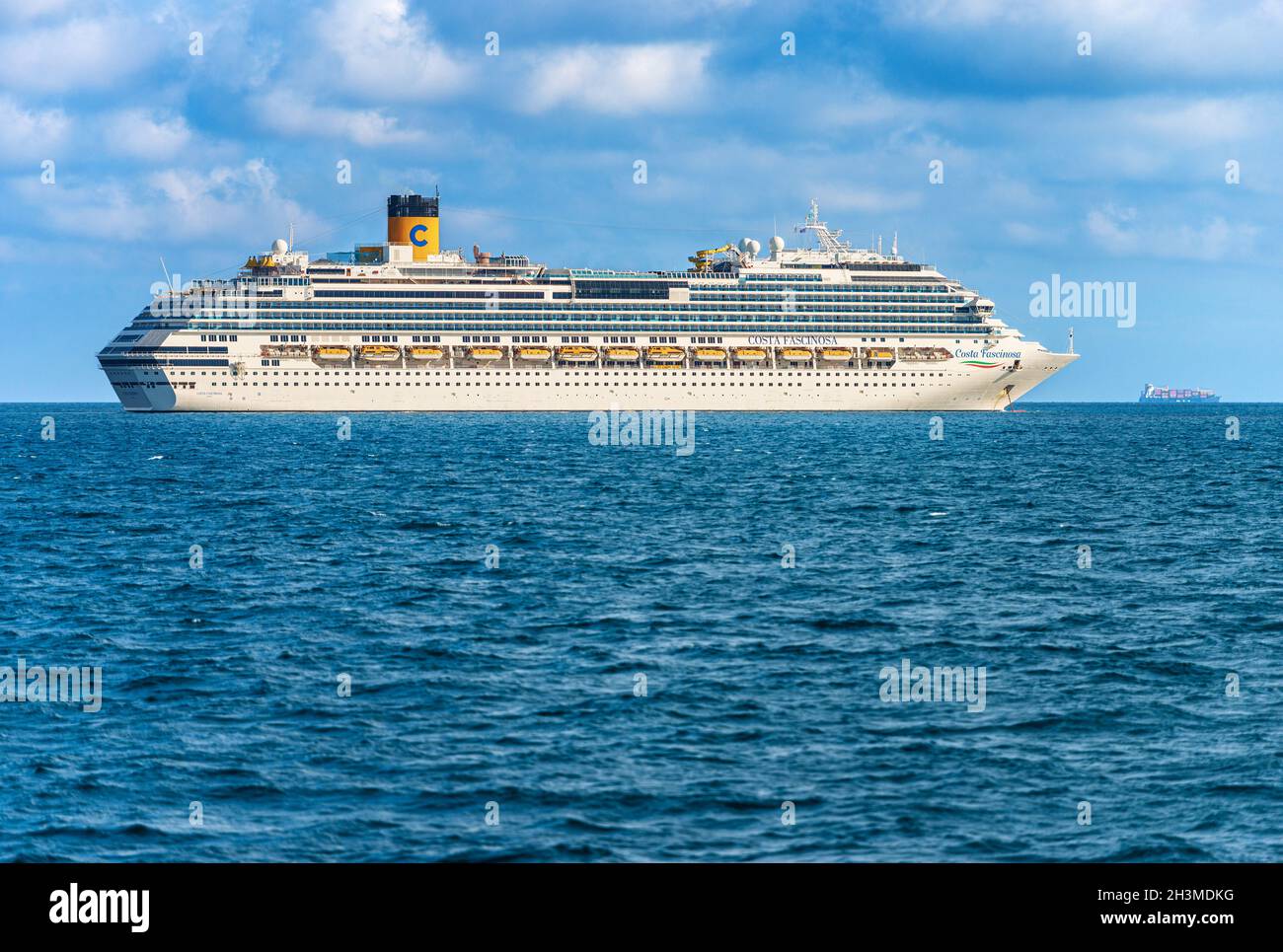 Costa Fascinosa Cruise Ship anchored in the harbor of the Gulf of La