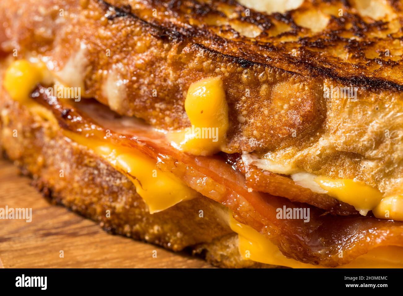 Homemade Bacon Grilled Cheese with Cheddar and Provolone Stock Photo