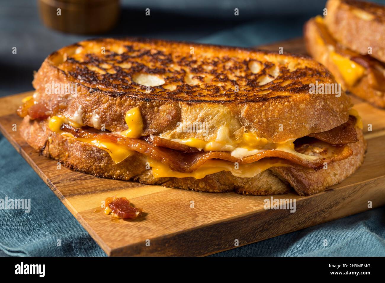 Homemade Bacon Grilled Cheese with Cheddar and Provolone Stock Photo